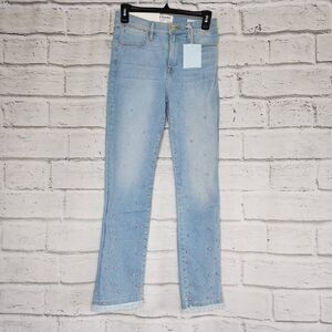 NWT Frame Womens Light Wash Pearl Embellished Le High Straight Fit Jeans Size 27